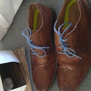 FLORSHEIM Comfortech Cognac Wing Tip Oxford 10.5 Brown Blue Laces Rucci